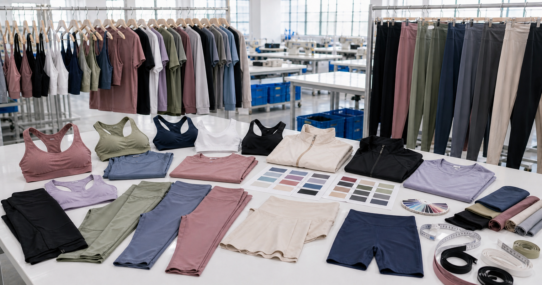 B2B activewear buyers reviewing custom sportswear samples