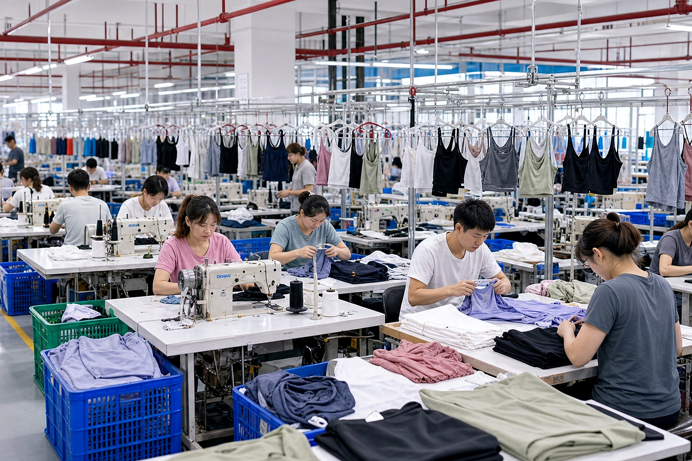 Sportswear production floor for custom activewear manufacturing