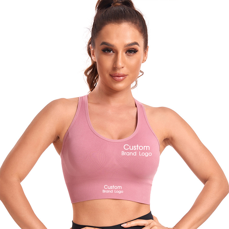 Pink scoop-neck criss-cross back yoga bra for private-label activewear development