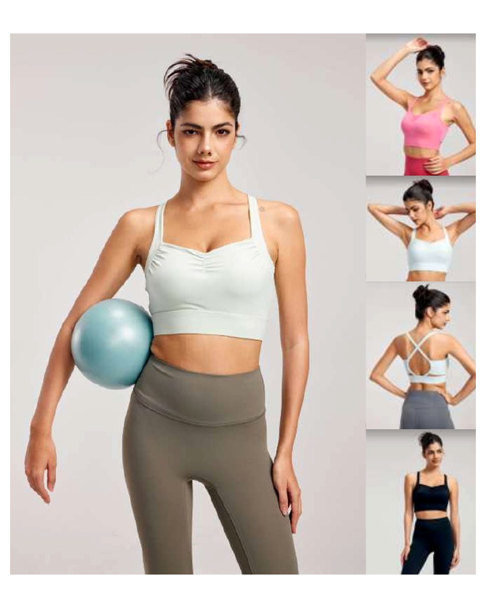 DWB115019 Pleated Front Cross-Back Sports Bra